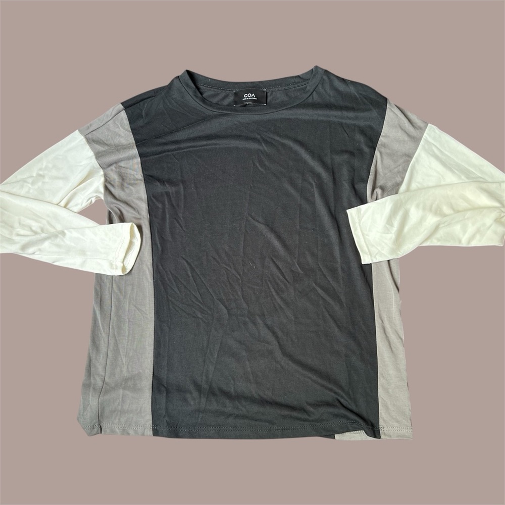 CO Womens Long Sleeve Colorblock Tee - Black, Gray, and White